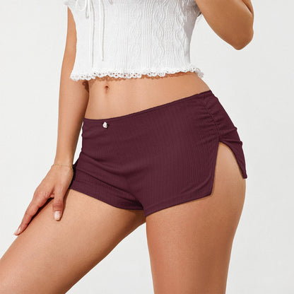 Women Side Split Shorts Pajama Shorts Y2K Soft Comfy Ruched Elastic Waist Lounge Pants Stretch Sleep Pj Bottoms Sleepwear - -