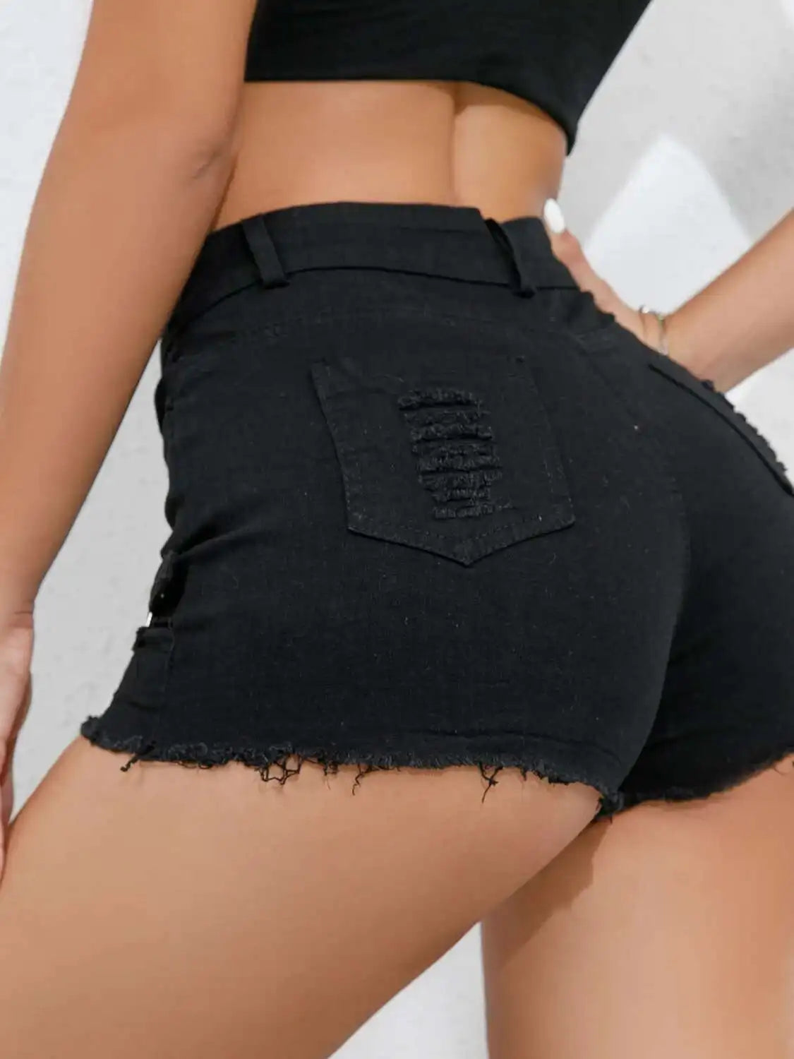 New High-Waisted Sexy Pants Denim Shorts Jeans Solid Color Thin Charming Elegant Pure Desire Shorts For Woman Beautiful 5AML - -