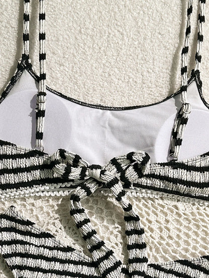 Sexy Black Striped Bikinis 2025 Women Halter Pleate Push Up Micro Swimsuit Brazilian Beach Bathing Suit Holiday Thong Swimwear - -