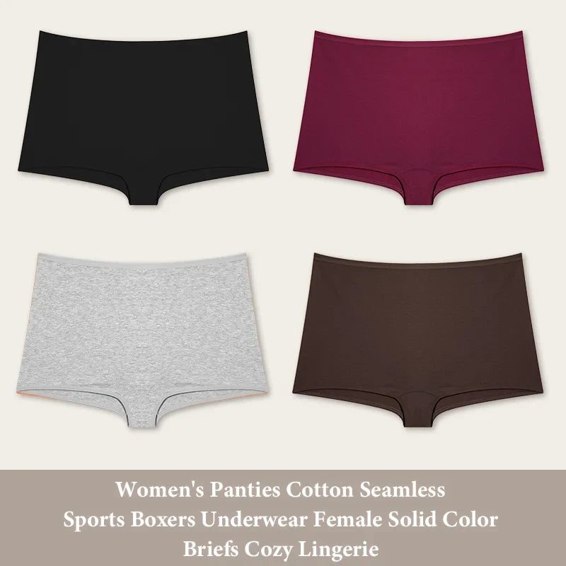 4PCS Women's Panties Cotton Seamless Sports Boxers Underwear Female Solid Color Briefs Cozy Lingerie Intimate Underpants XS-XL - Set 1 -