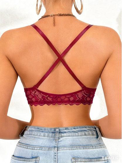 Women's sexy bras Front Buckle Push up bra Removable Back-beautifying lace butterfly pattern Fashionable & Comfortable bra - -
