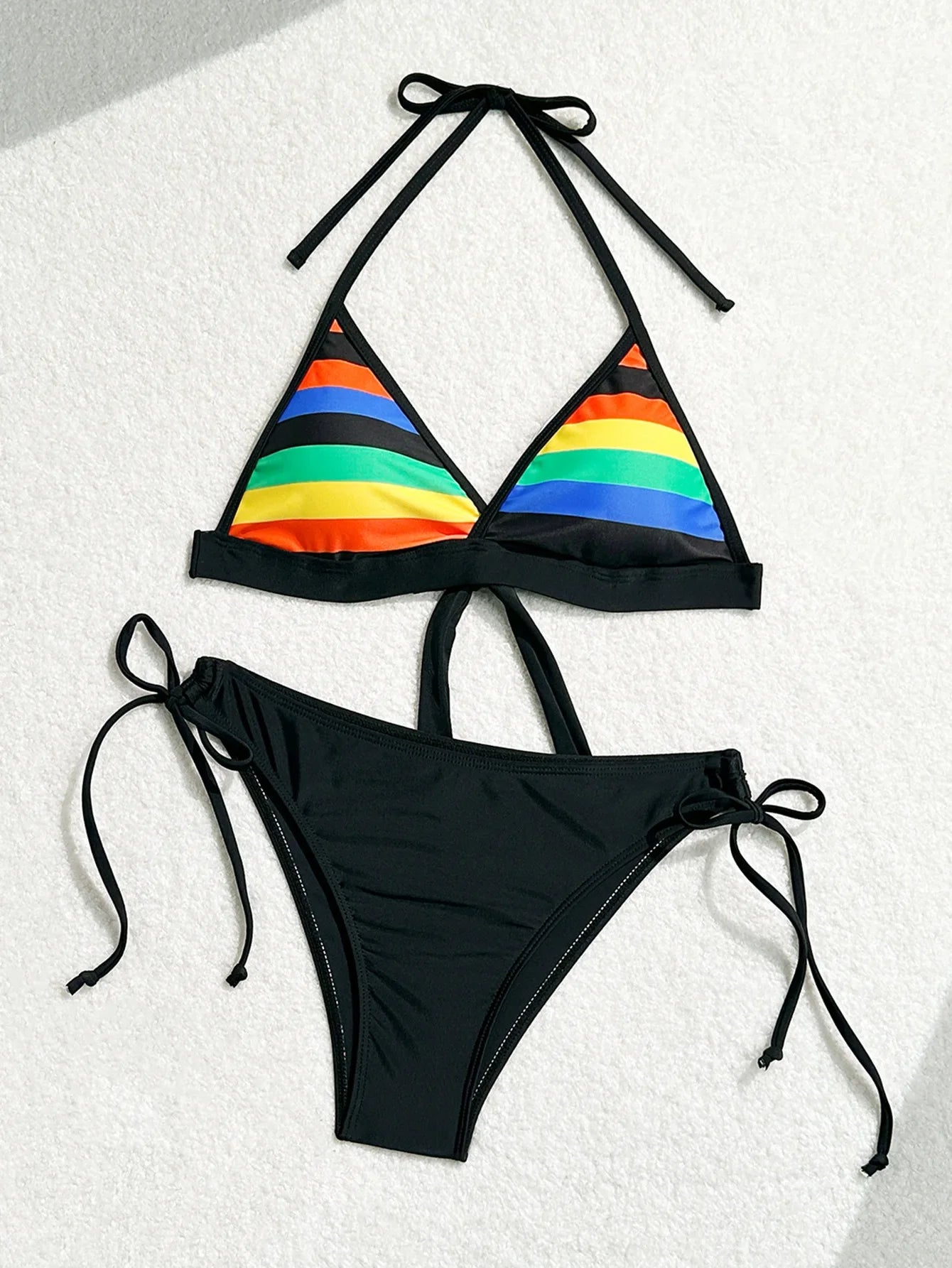 Women's Rainbow Color Bikini Set Sexy Beach Vacation Backless 2 Piece Swimsuit 2024 Summer Bathing Suit Bra Push Up Swimwear - CH07 -
