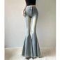 Fishtail Hem Denim Flare Pants - Blue Full Pans - Pants