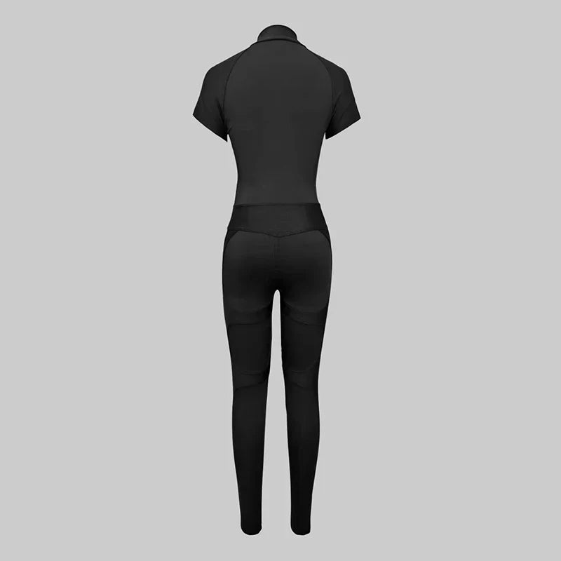 Jumpsuit Woman Split-Joint Zipper Collar Wrap Sportwear Women's Tracksuit Suit Black Slim Fit Long Jumpsuits 89206 - -