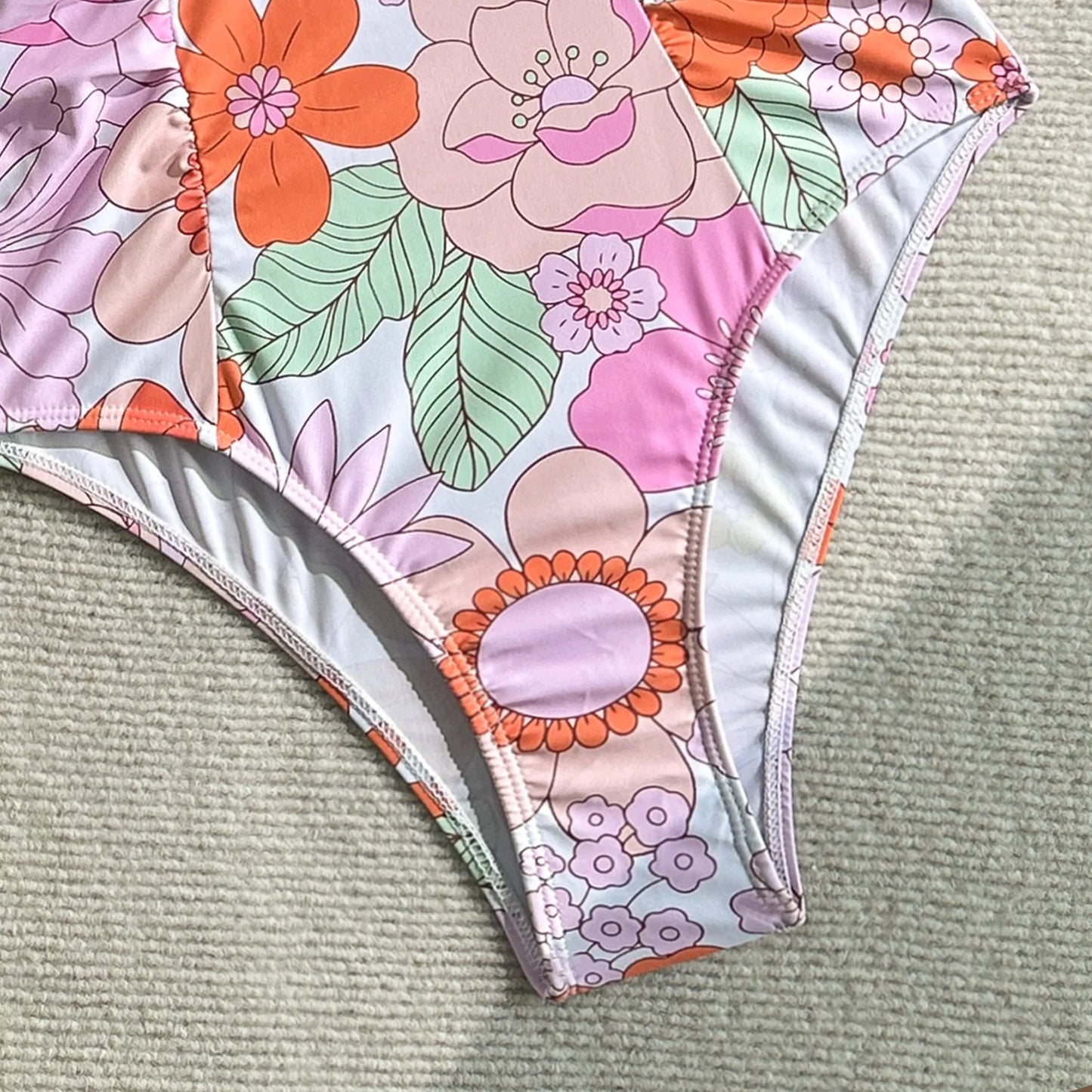 Vintage Pink Floral Print Swimwear Women 2026 Front Zipper Long Sleeve Sunscreen One Piece Swimsuit Bathing Suit Surf Monokini - -