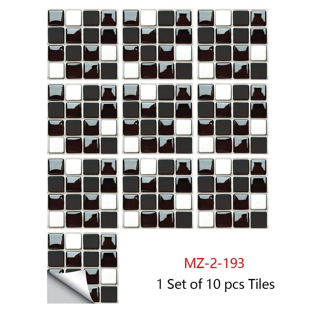 10pcs Mosaic Hard Tiles Sticker 2d Peel & Stick black white