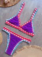 Sexy Black Patchwork Hand Crochet Bikini Set Women 2026 V Neck Push Up Bra Thong Swimsuit Beach Bathing Suit Knitted Swimwear - Purple -