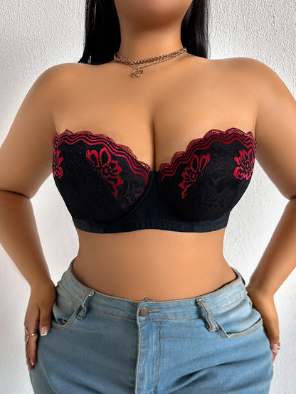 B C D Thin Cup Floral Lace Large Size Bra Side-Breast-Enhancing Silicone Pad Minimizer Push up Comfortable Bra - -