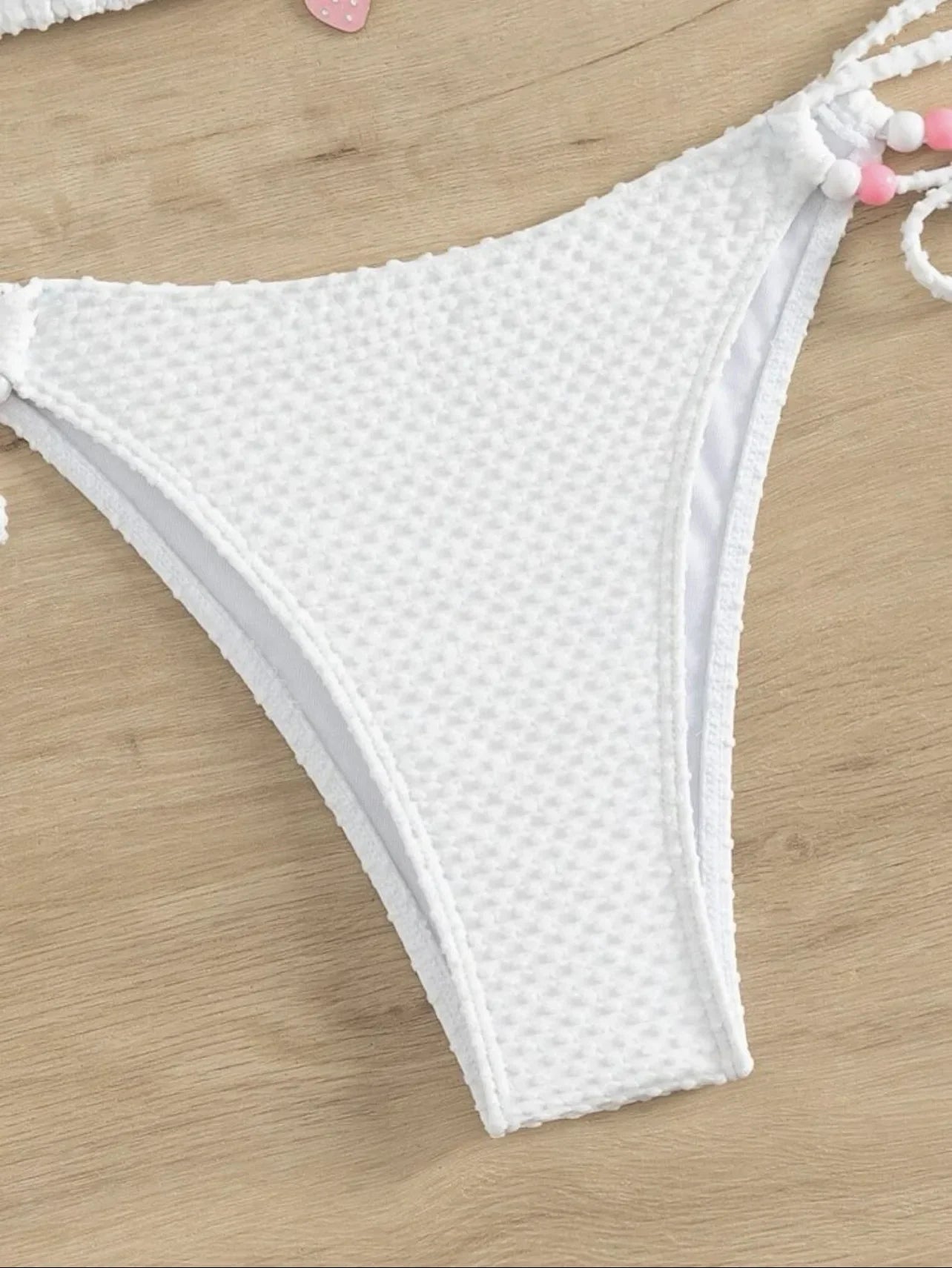 Sexy Pink Bikini 2024 Swimsuit Women White Pearl Strap Push Up Micro Swimwear Brazilian Bathing Suit Tie Side Thong Bikinis Sets - -