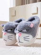 Cute Cat Couple Cotton Slippers - Men's/Women's Winter Warm Thick Bottom Home Shoes - Grey - Slippers 1
