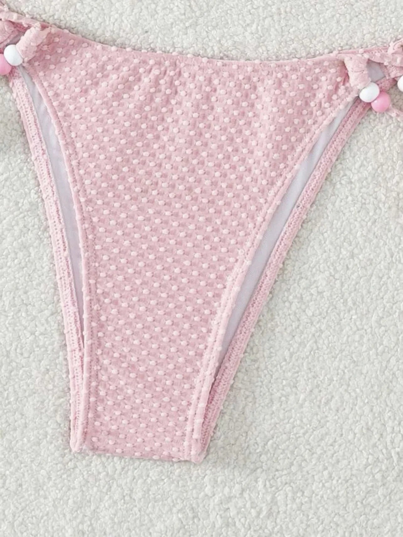 Sexy Pink Bikini 2024 Swimsuit Women White Pearl Strap Push Up Micro Swimwear Brazilian Bathing Suit Tie Side Thong Bikinis Sets - -