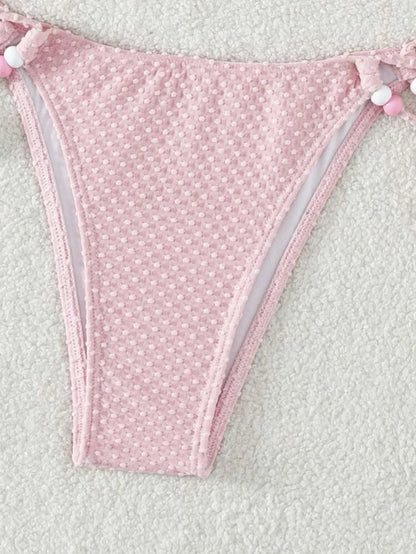 Sexy Pink Bikini 2024 Swimsuit Women White Pearl Strap Push Up Micro Swimwear Brazilian Bathing Suit Tie Side Thong Bikinis Sets - -