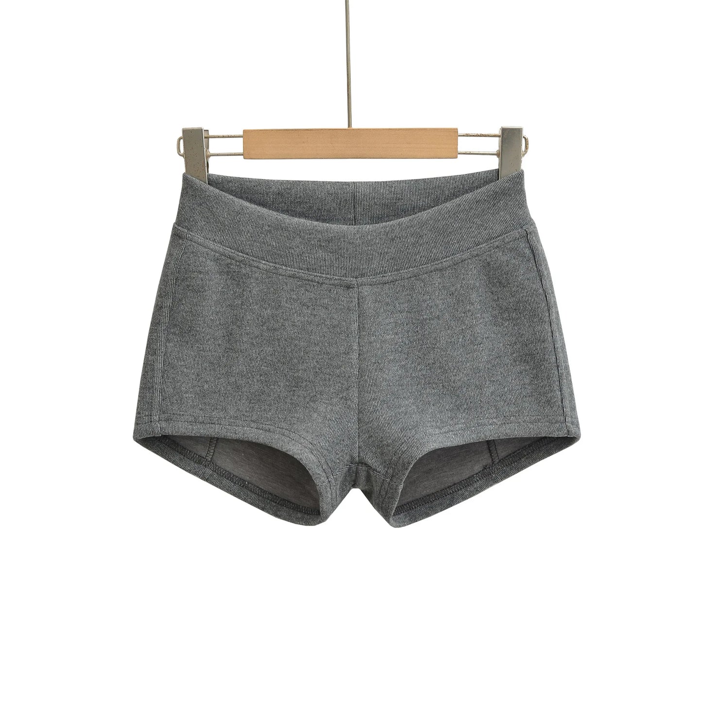 Gray Ribbed Knit Shorts For Women High Elastic Waist Soft Fabric Relaxed Fit Style For Casual Daily Stylish Under Shorts XK6F - Gray -