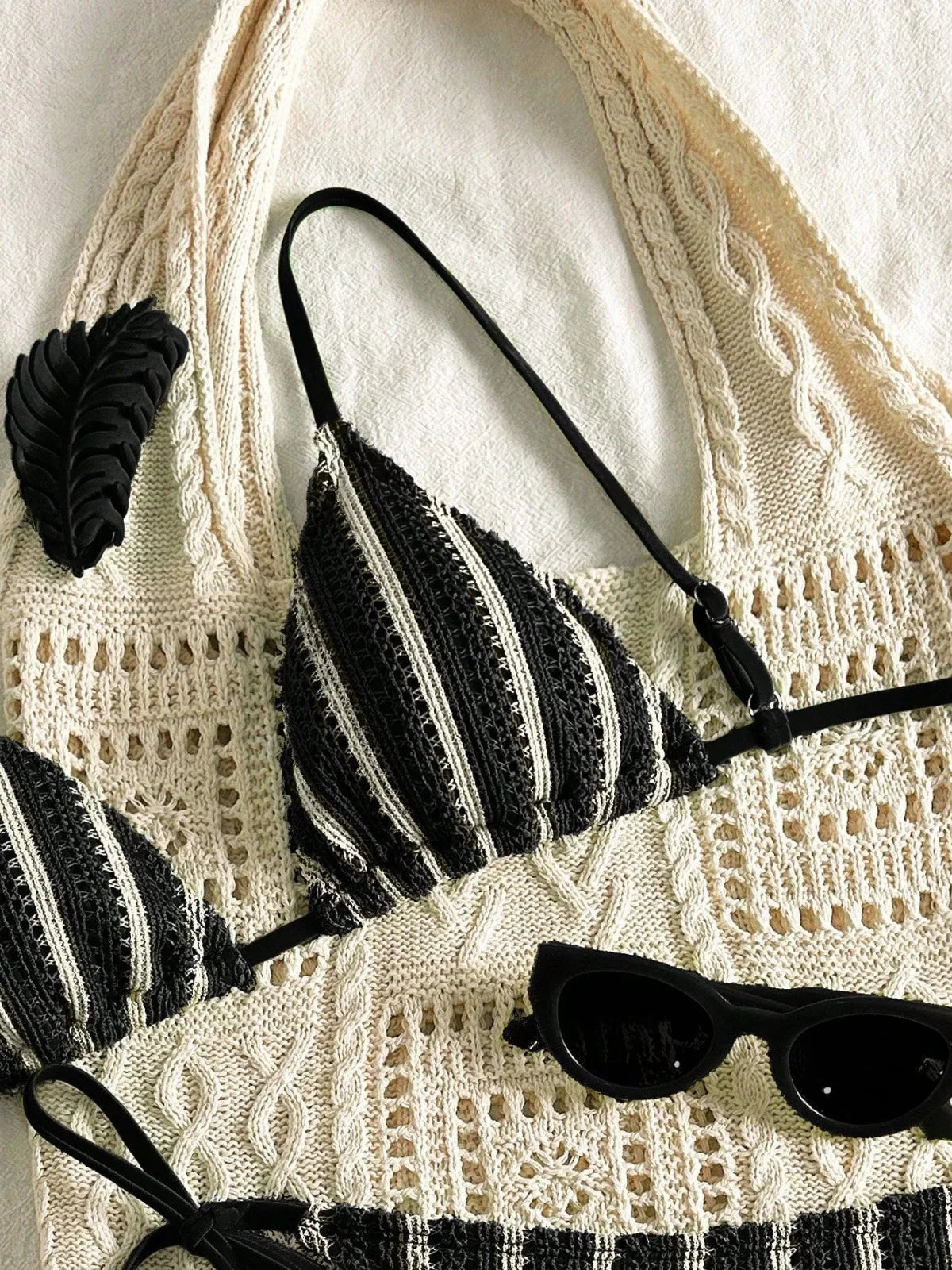 Sexy Orange Striped Bikini Set 2026 Women Halter Push Up Bra Tassel Bandage Thong Swimsuit Summer Holiday Bathing Suit Swimwear - -