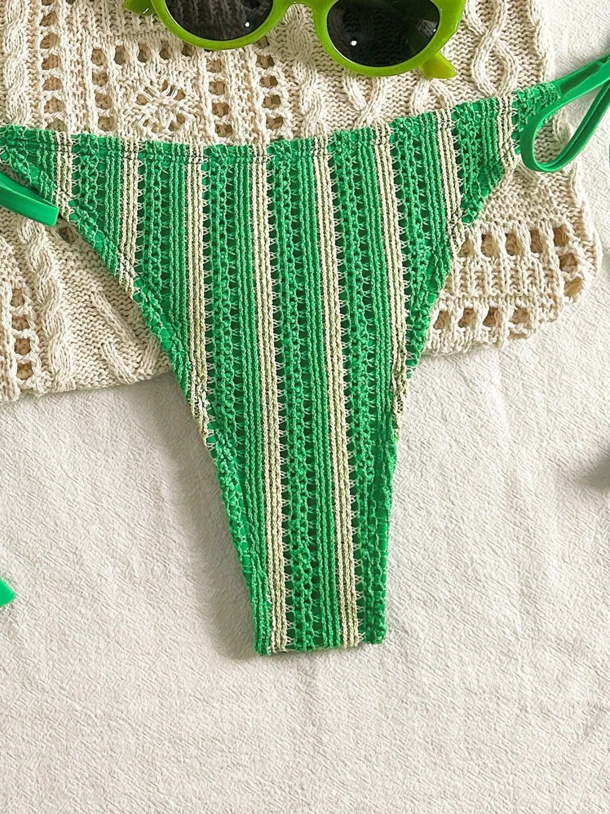 Sexy Orange Striped Bikini Set 2026 Women Halter Push Up Bra Tassel Bandage Thong Swimsuit Summer Holiday Bathing Suit Swimwear - -