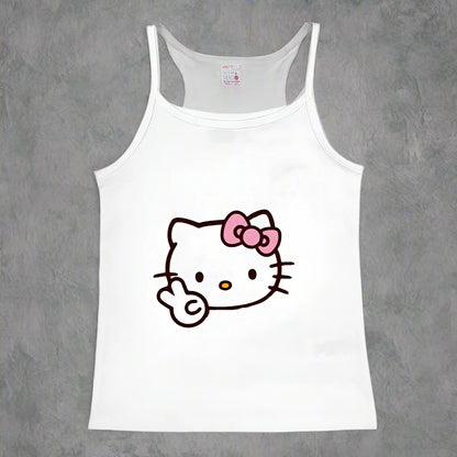 Y2K Hello Kitty Crop Top – Emo Girls Vintage Punk Tank - 37959- White - casualwear