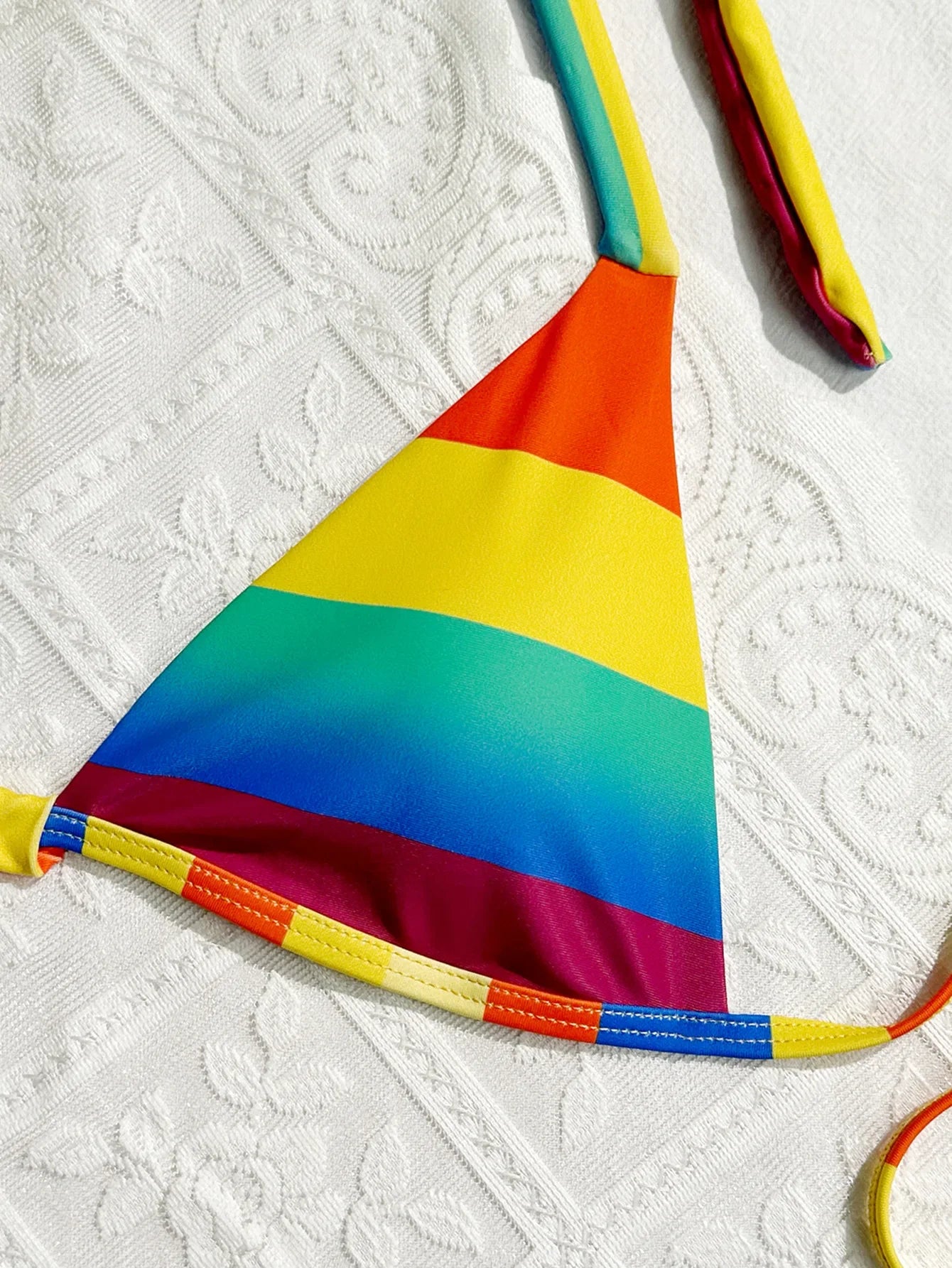 Women's Rainbow Color Bikini Set Sexy Beach Vacation Backless 2 Piece Swimsuit 2024 Summer Bathing Suit Bra Push Up Swimwear - -