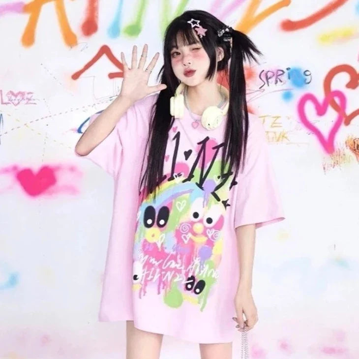 KOSAHIKI Pink Harajuku Graphic T-shirt - -