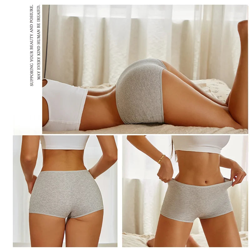 4PCS Women's Panties Cotton Seamless Sports Boxers Underwear Female Solid Color Briefs Cozy Lingerie Intimate Underpants XS-XL - -