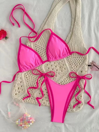 2026 Sexy Contrast Color Separates Micro Bikini Women's Swimsuit Female Swimwear Mini Thong Bikinis Set Two-piece Bathing Suit - 26628-3 -