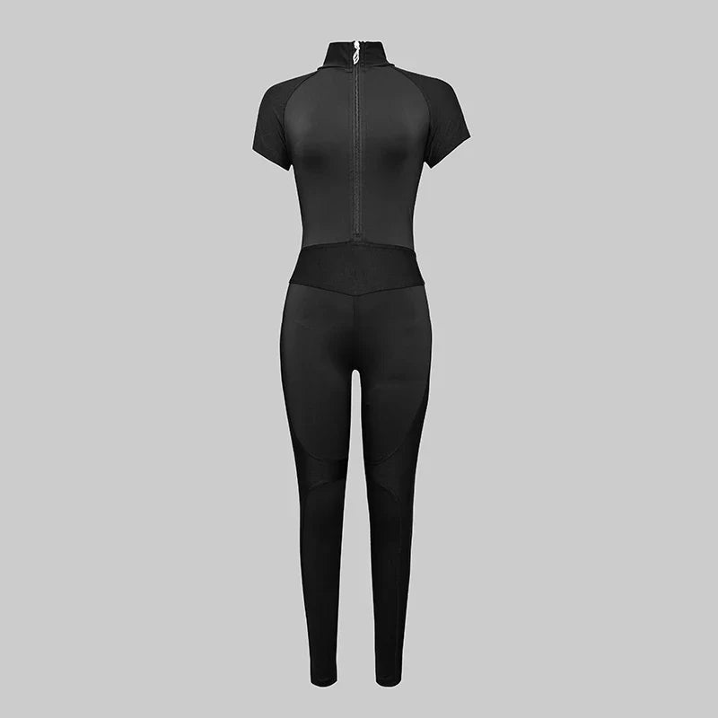 Jumpsuit Woman Split-Joint Zipper Collar Wrap Sportwear Women's Tracksuit Suit Black Slim Fit Long Jumpsuits 89206 - -
