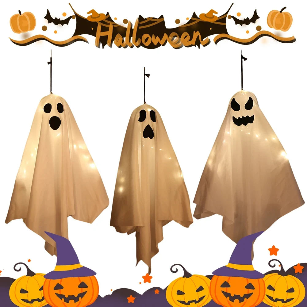 1/3PCS Spooky Ghost Halloween Decoration Waterproof Halloween LED Fabric Hanging Ghost Light for Lawn Garden Home Party Decor - -