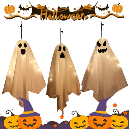 1/3PCS Spooky Ghost Halloween Decoration Waterproof Halloween LED Fabric Hanging Ghost Light for Lawn Garden Home Party Decor - -