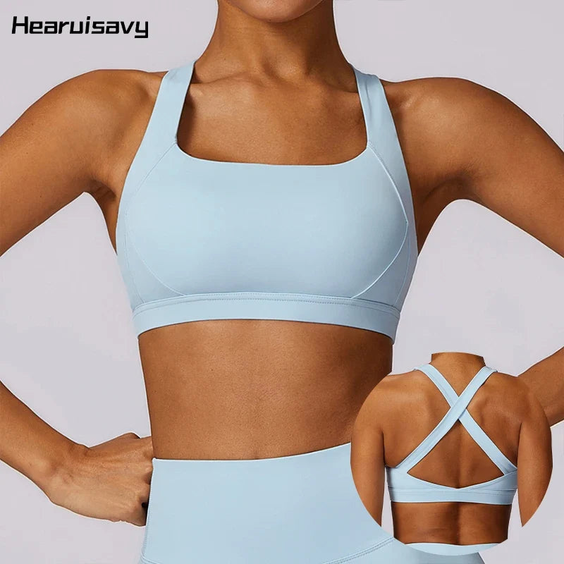 Hearuisavy Quick-Dry Backless Yoga Clothes Running Vest Women Workout Brassiere Fitness Gym Tank Top Women Push up Sports Bra - -