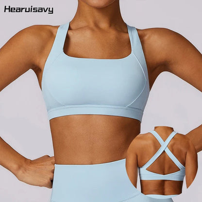 Hearuisavy Quick-Dry Backless Yoga Clothes Running Vest Women Workout Brassiere Fitness Gym Tank Top Women Push up Sports Bra - -