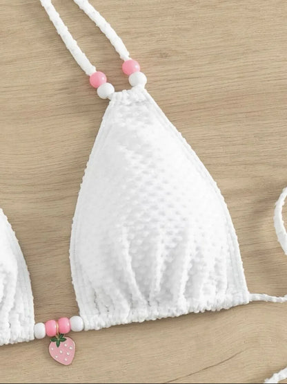 Sexy Pink Bikini 2024 Swimsuit Women White Pearl Strap Push Up Micro Swimwear Brazilian Bathing Suit Tie Side Thong Bikinis Sets - -
