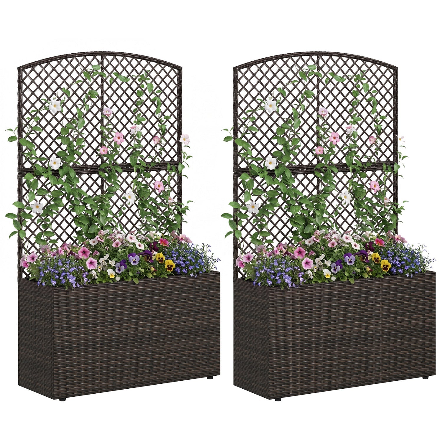 Set of 2 49 Inch Raised Garden Bed with Trellis and Wicker Planter Box- DirectDeals- {{Product type}}