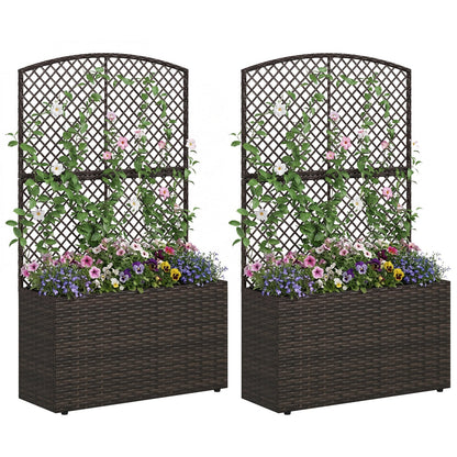 Set of 2 49 Inch Raised Garden Bed with Trellis and Wicker Planter Box- DirectDeals- {{Product type}}