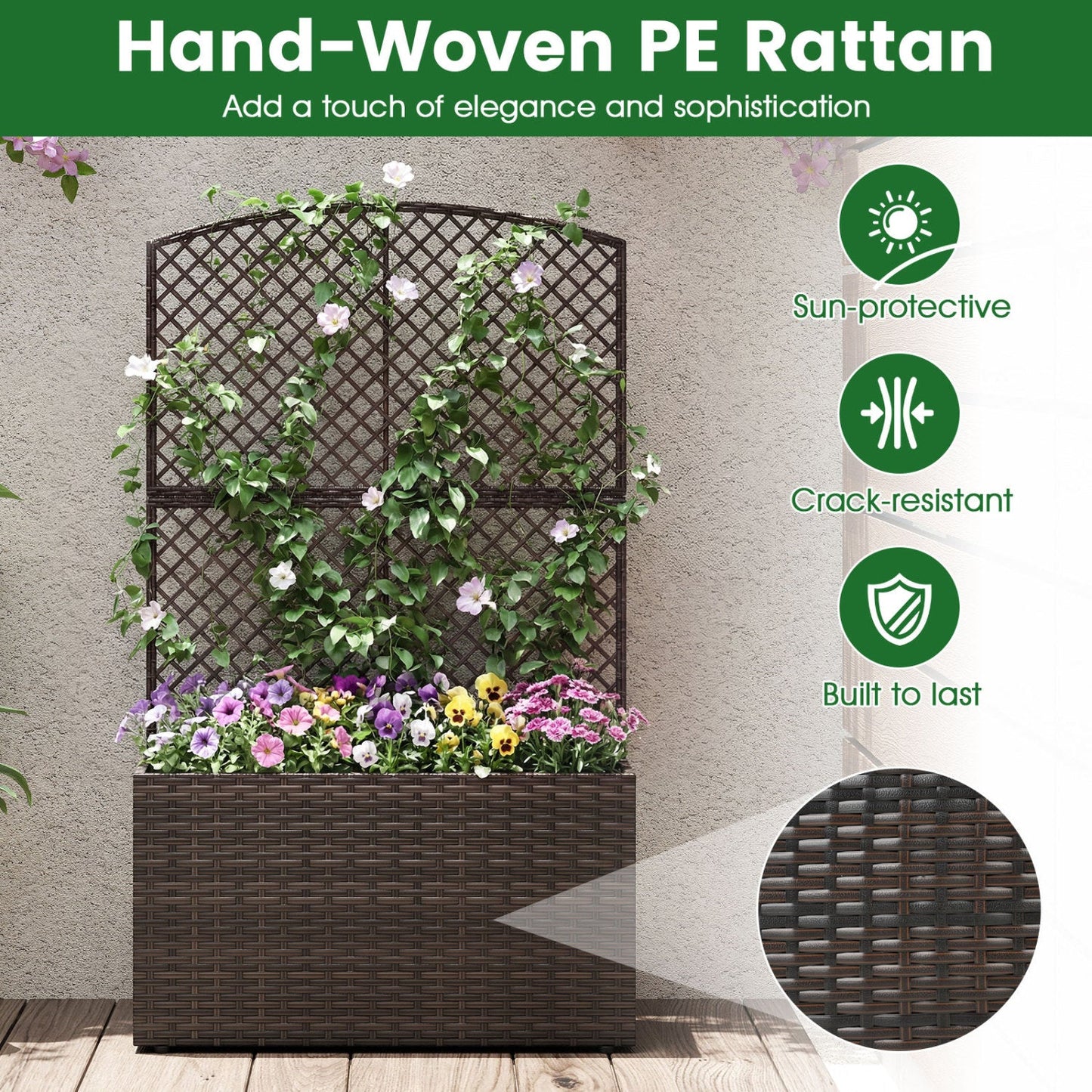 Set of 2 49 Inch Raised Garden Bed with Trellis and Wicker Planter Box- DirectDeals- {{Product type}}