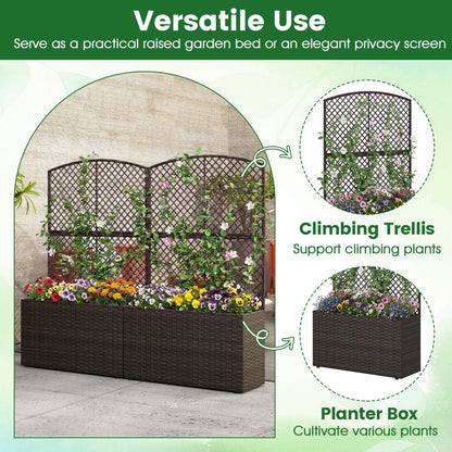 Set of 2 49 Inch Raised Garden Bed with Trellis and Wicker Planter Box- DirectDeals- {{Product type}}