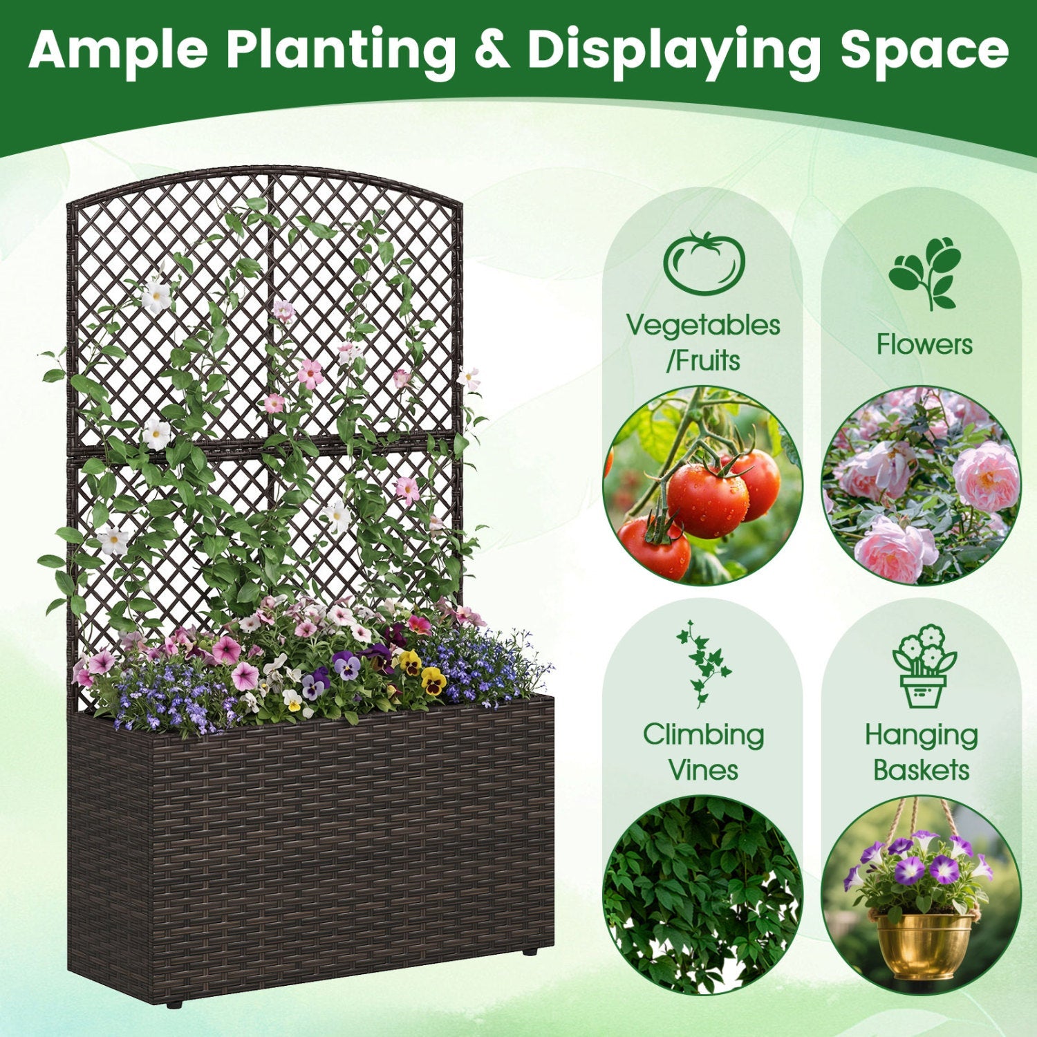 Set of 2 49 Inch Raised Garden Bed with Trellis and Wicker Planter Box- DirectDeals- {{Product type}}