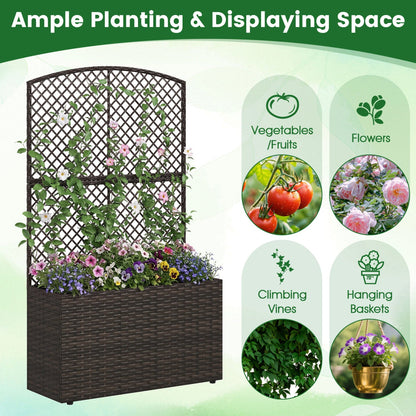 Set of 2 49 Inch Raised Garden Bed with Trellis and Wicker Planter Box- DirectDeals- {{Product type}}