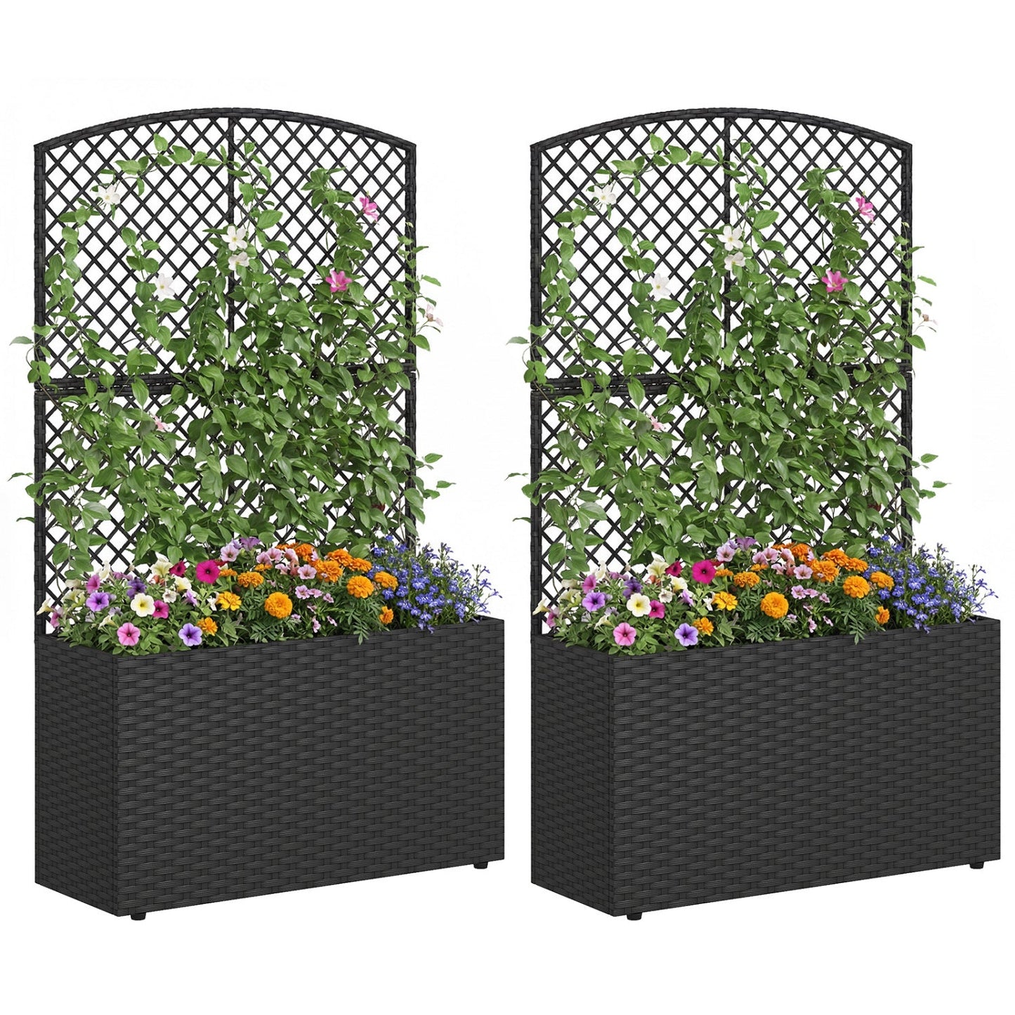 Set of 2 49 Inch Raised Garden Bed with Trellis and Wicker Planter Box- DirectDeals- {{Product type}}