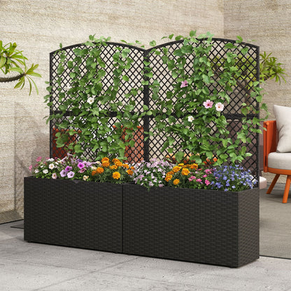 Set of 2 49 Inch Raised Garden Bed with Trellis and Wicker Planter Box- DirectDeals- {{Product type}}