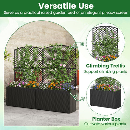 Set of 2 49 Inch Raised Garden Bed with Trellis and Wicker Planter Box- DirectDeals- {{Product type}}