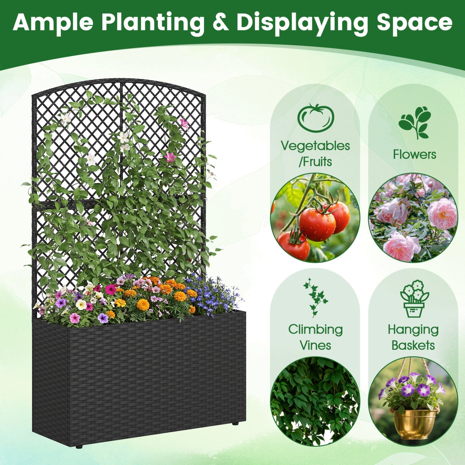 Set of 2 49 Inch Raised Garden Bed with Trellis and Wicker Planter Box- DirectDeals- {{Product type}}