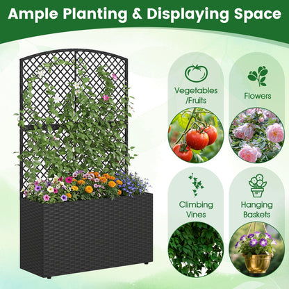 Set of 2 49 Inch Raised Garden Bed with Trellis and Wicker Planter Box- DirectDeals- {{Product type}}