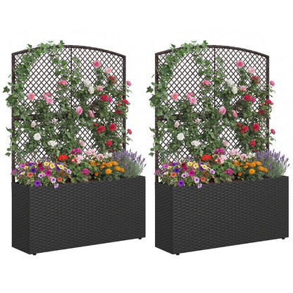Set of 2 58 Inch Raised Garden Bed with Trellis and Wicker Planter Box- DirectDeals- {{Product type}}