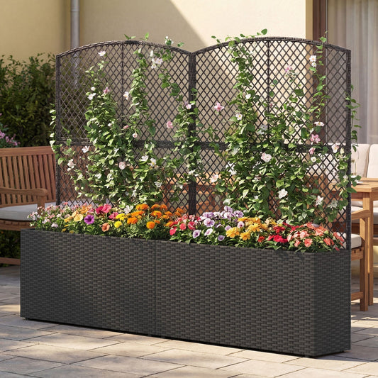 Set of 2 58 Inch Raised Garden Bed with Trellis and Wicker Planter Box - - planter