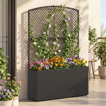 Set of 2 58 Inch Raised Garden Bed with Trellis and Wicker Planter Box- DirectDeals- {{Product type}}
