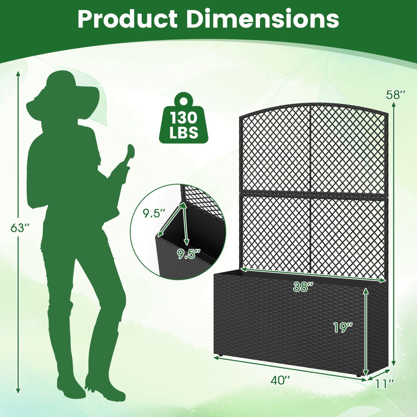 Set of 2 58 Inch Raised Garden Bed with Trellis and Wicker Planter Box- DirectDeals- {{Product type}}