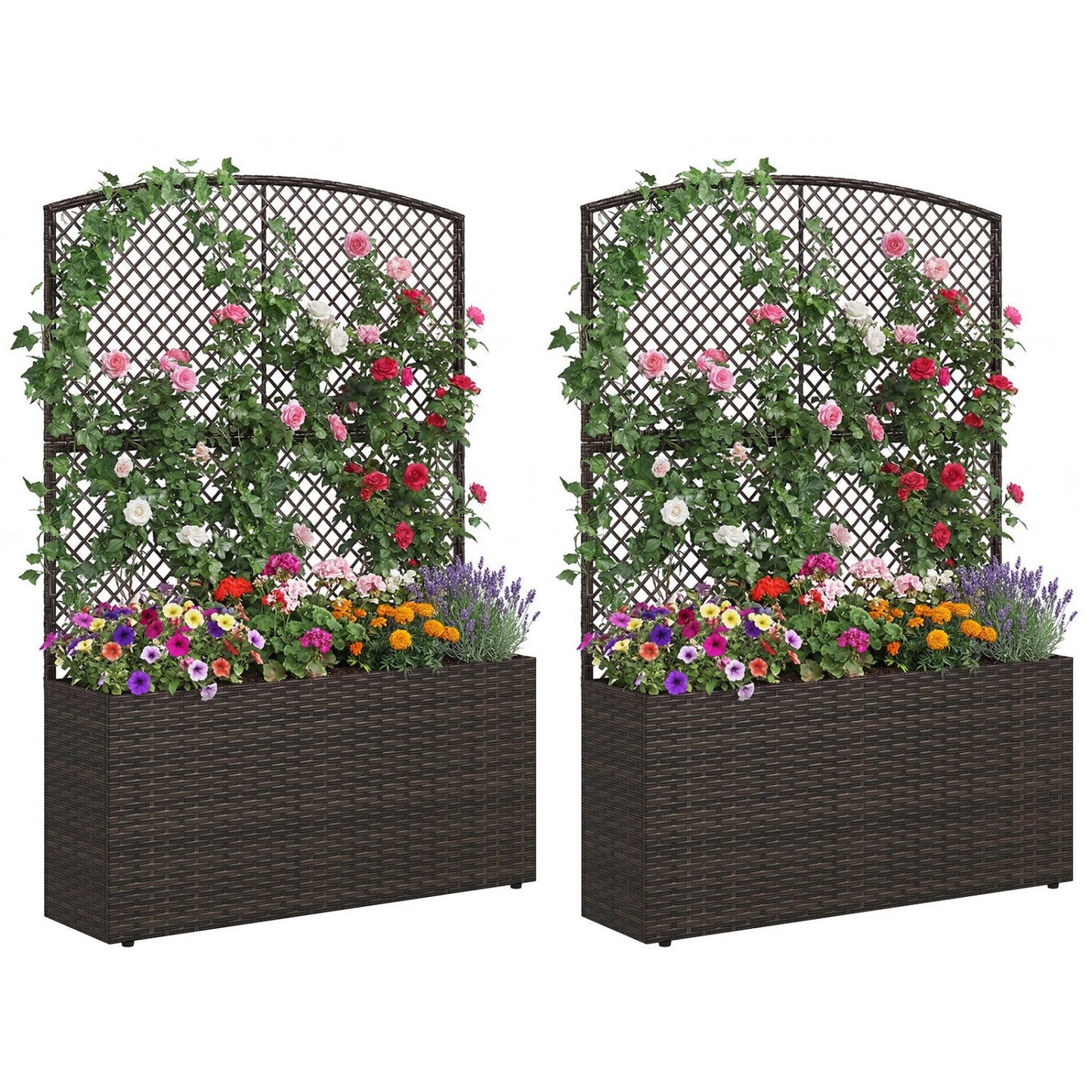 Set of 2 58 Inch Raised Garden Bed with Trellis and Wicker Planter Box- DirectDeals- {{Product type}}