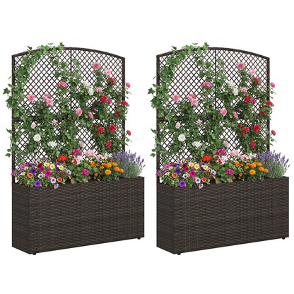 Set of 2 58 Inch Raised Garden Bed with Trellis and Wicker Planter Box- DirectDeals- {{Product type}}