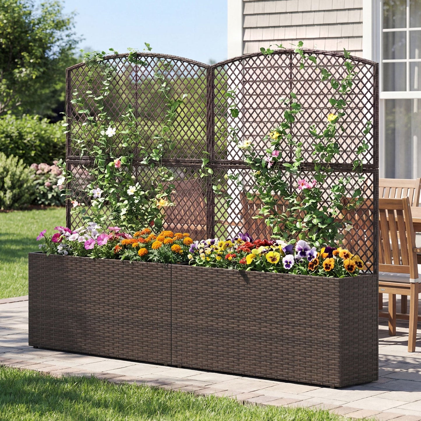 Set of 2 58 Inch Raised Garden Bed with Trellis and Wicker Planter Box- DirectDeals- {{Product type}}