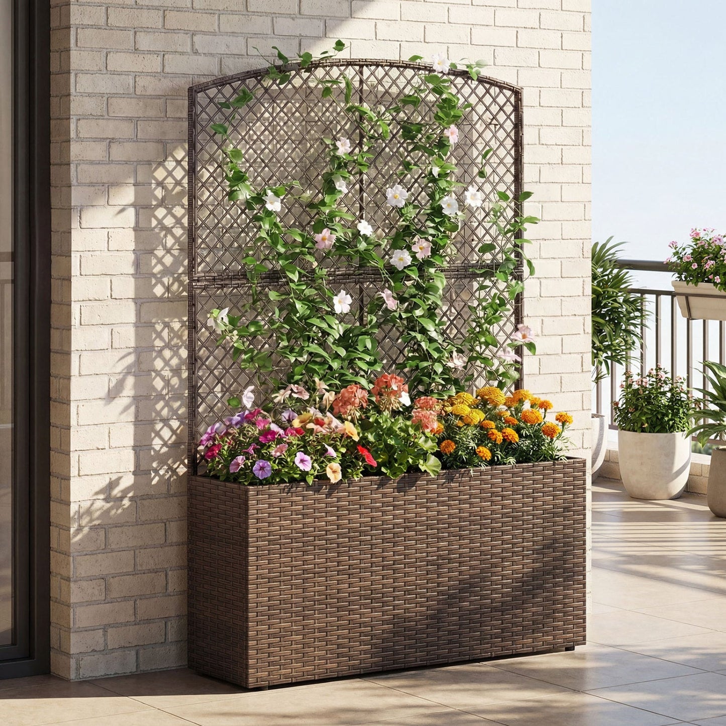 Set of 2 58 Inch Raised Garden Bed with Trellis and Wicker Planter Box- DirectDeals- {{Product type}}