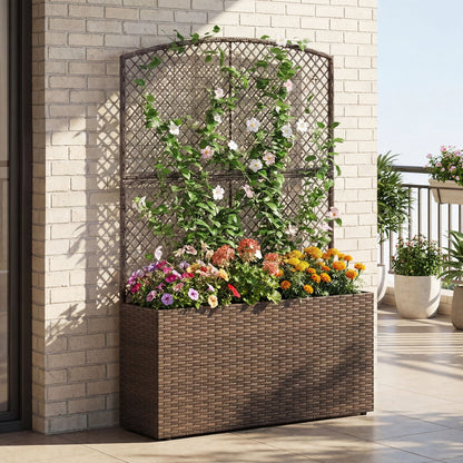 Set of 2 58 Inch Raised Garden Bed with Trellis and Wicker Planter Box- DirectDeals- {{Product type}}